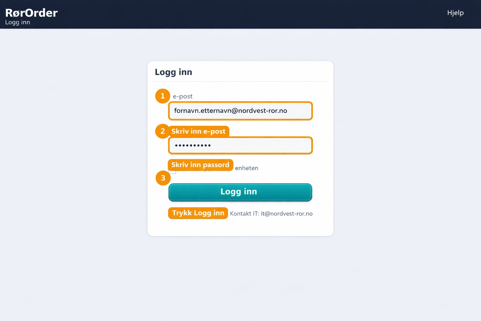 Innlogging i RørOrder